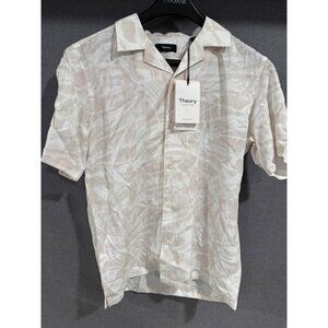 Theory Irving SS Shirt XS Sand Multi Abstract Palm Print Lightweight